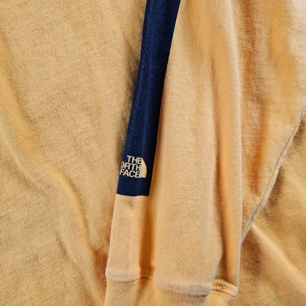 The North Face Mens XL Long‎ Sleeve T-Shirt Yellow Black Stripe Box Logo Cotton